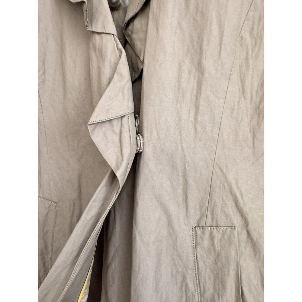 LOFT Taupe Ruffle Collar Trench Coat Lightweight Chic Jacket Womens L - Picture 5 of 7